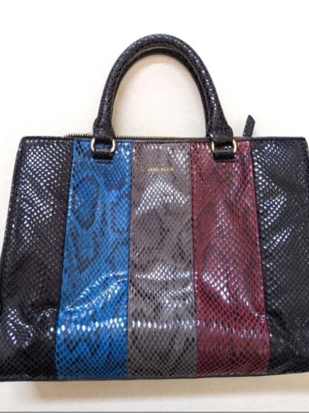 Anne Klein Striped Snake-Embossed Handbag